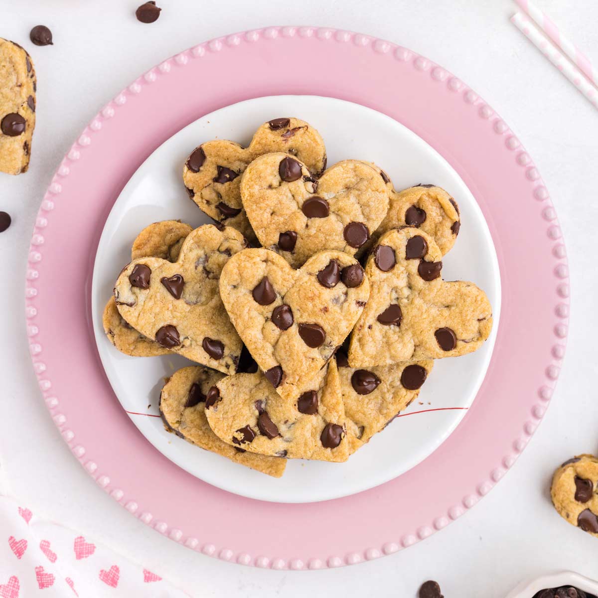 Heart shaped chocolate chip cookies